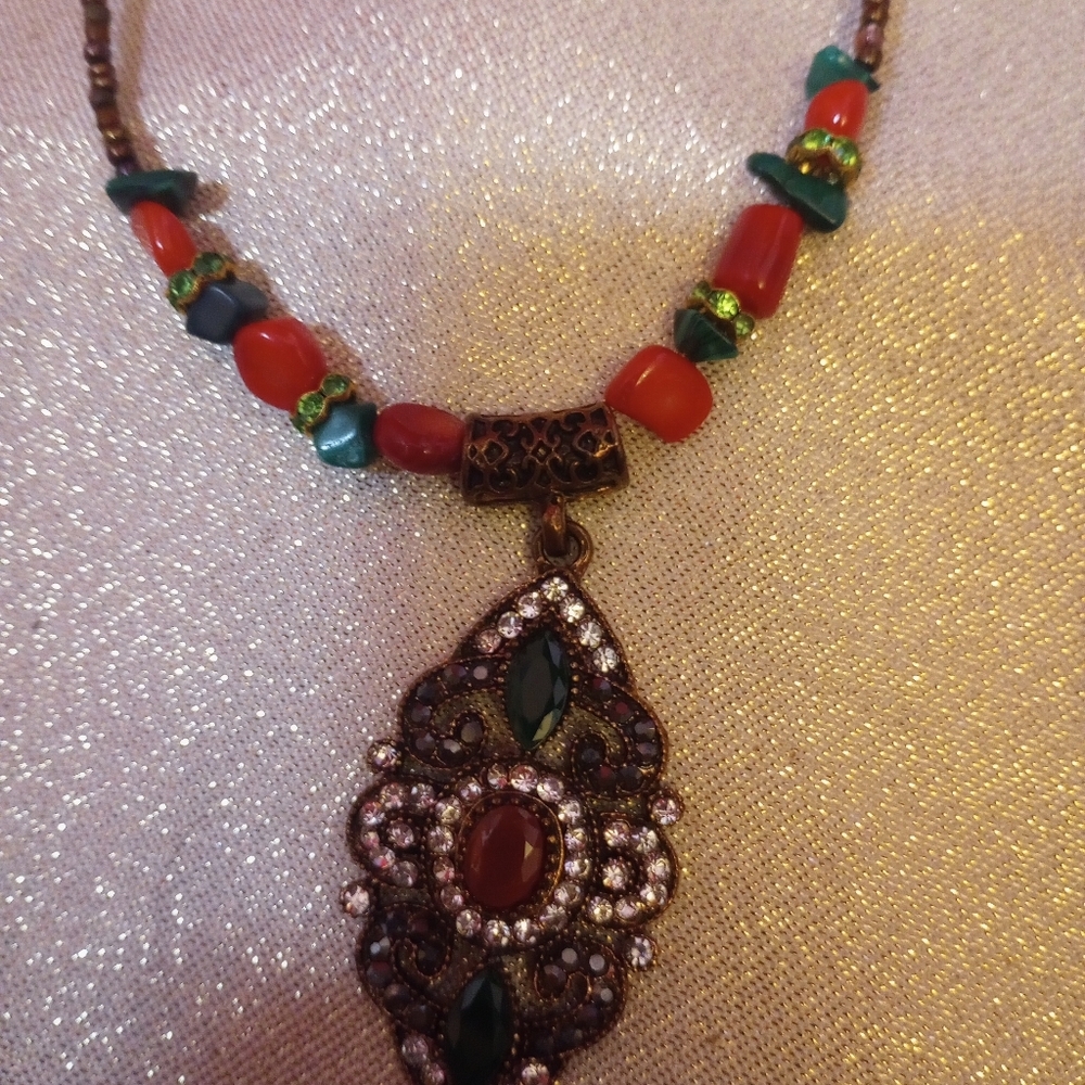 SKU 506J Handmade Pendant 26" Necklace with Wood Beads - Picture 6 of 7